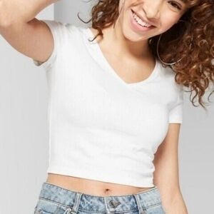 Wild Fable White V-Neck Cropped Top Womens Size Large